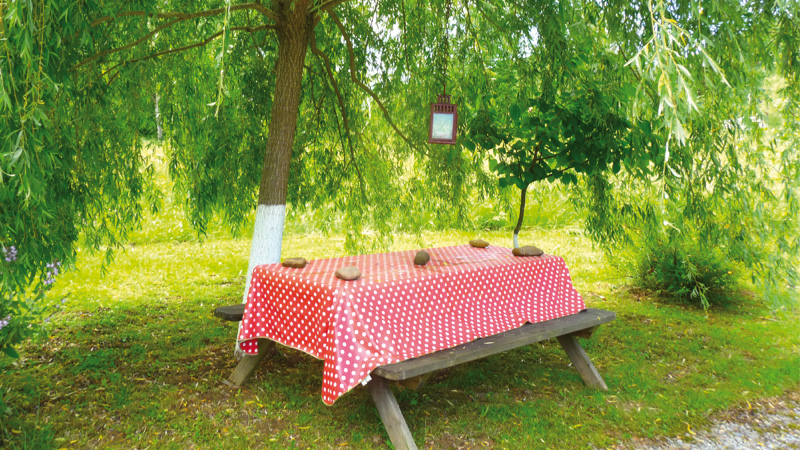 gite roulotte coin repas table pique nique